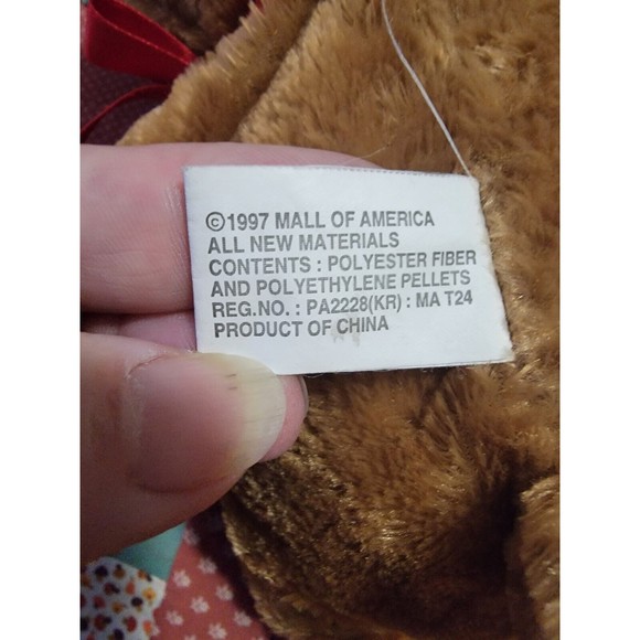 1997 Mall Of America Brown Teddy Bear with Red Bow, 12 Inches Long - Picture 4 of 6